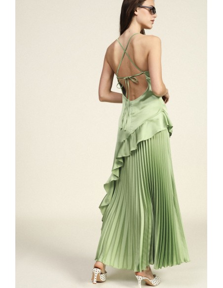 Robe longue plissée à fines bretelles Dixie