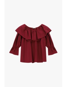 Dixie blouse met Bardot-hals, ruches en 3/4-mouwen 2