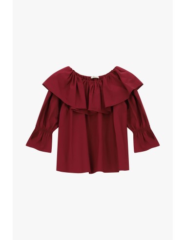 Blouse à décolleté Bardot, volants et manches 3/4 Dixie