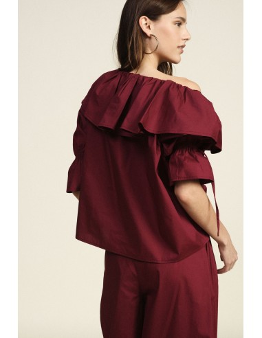 Blouse à décolleté Bardot, volants et manches 3/4 Dixie