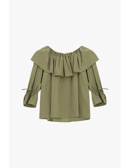 Blouse à décolleté Bardot, volants et manches 3/4 Dixie