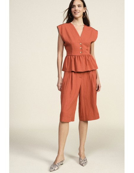 Dixie Bermuda met hoge taille, plooien en zijzakken