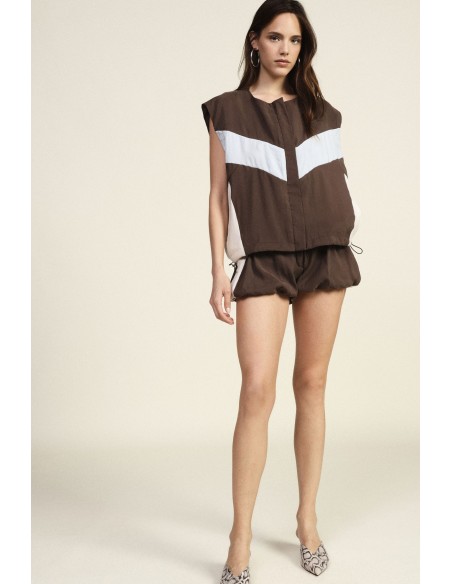 Dixie hotpants met contrasterende tailleband en gerimpelde zoom