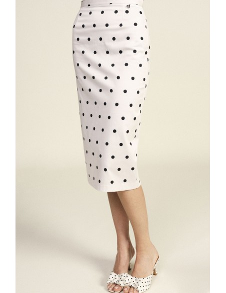 Dixie midi-rok met stippenprint en split aan de achterkant