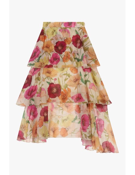 Lange asymmetrische rok met volant en bloemenprint van Dixie