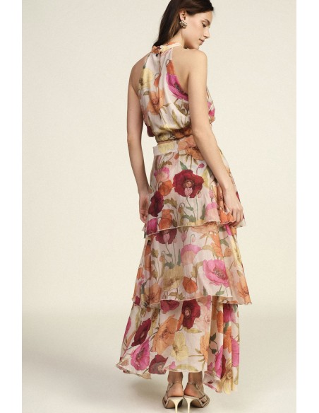 Jupe longue à volants avec imprimé floral asymétrique Dixie
