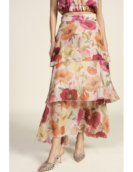 Lange asymmetrische rok met volant en bloemenprint van Dixie
