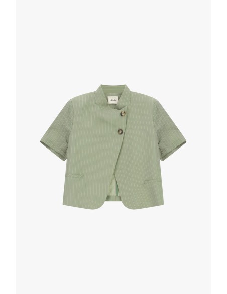 Blazer court à rayures, à manches courtes et boutons asymétriques Dixie