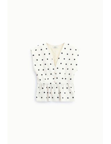 Gilet à basque à pois, encolure en V style Dixie