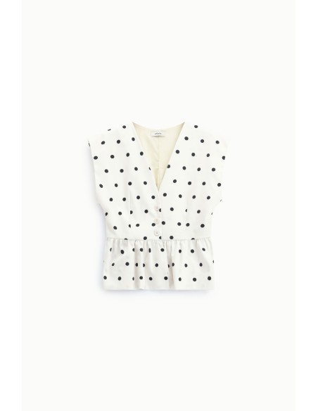 Gilet à basque à pois, encolure en V style Dixie