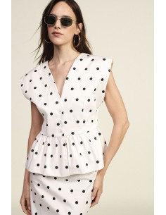 Gilet met peplum en stippen, V-hals Dixie