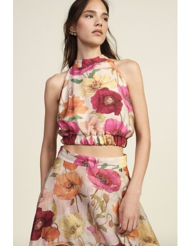 Korte top met bloemenprint en gerimpelde zoom van Dixie