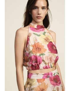Top court avec imprimé floral et bordure Dixie