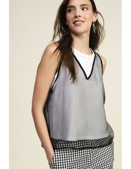 Top sans manches avec bordure Dixie contrastée