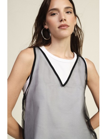 Top sans manches avec bordure Dixie contrastée