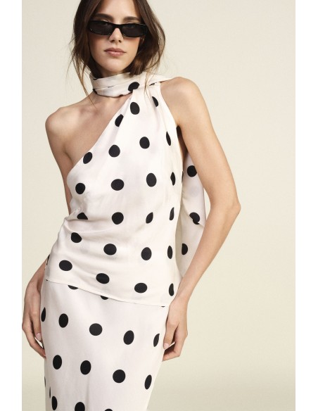 Dixie - Top asymétrique à pois avec écharpe