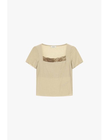 Dixie Square Neck Short Sleeve Top And Lace Insert