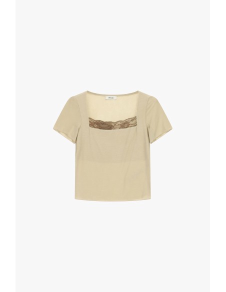 Dixie Square Neck Short Sleeve Top And Lace Insert