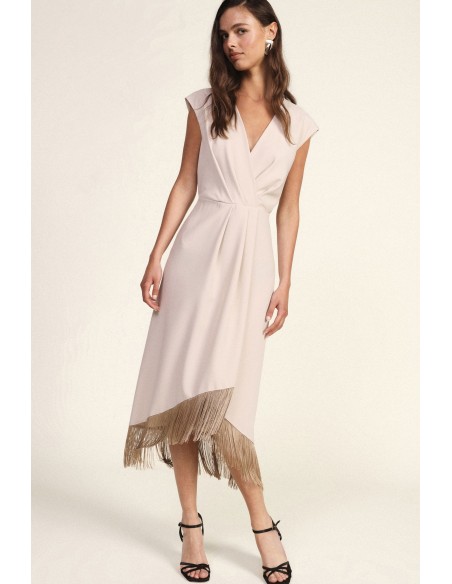 Robe midi sans manches à franges asymétriques Dixie