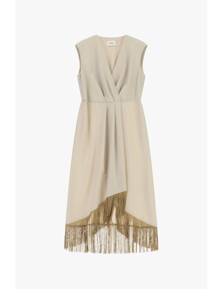 Robe midi sans manches à franges asymétriques Dixie