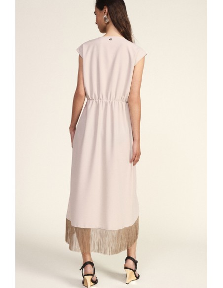 Robe midi sans manches à franges asymétriques Dixie