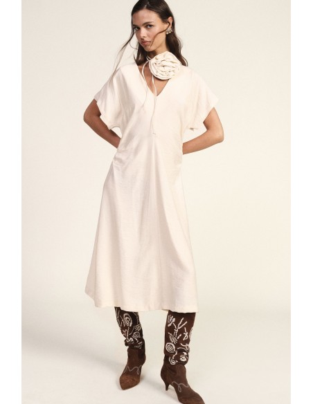 Robe midi avec drapé latéral et décolleté en V Dixie