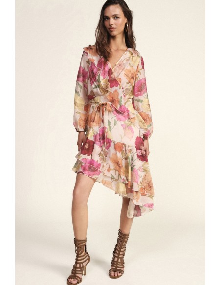 Robe courte portefeuille à imprimé floral et volants Dixie