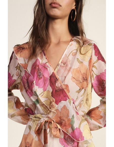 Robe courte portefeuille à imprimé floral et volants Dixie
