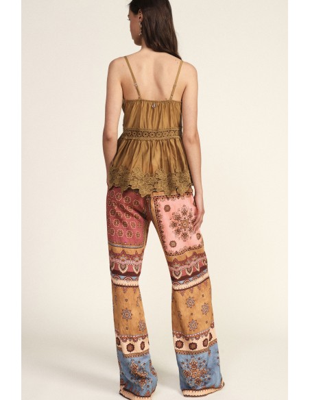 Pantalon palazzo imprimé patchwork à jambes larges Dixie