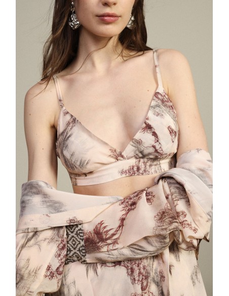 Dixie driehoekige top met botanische print en dunne bandjes