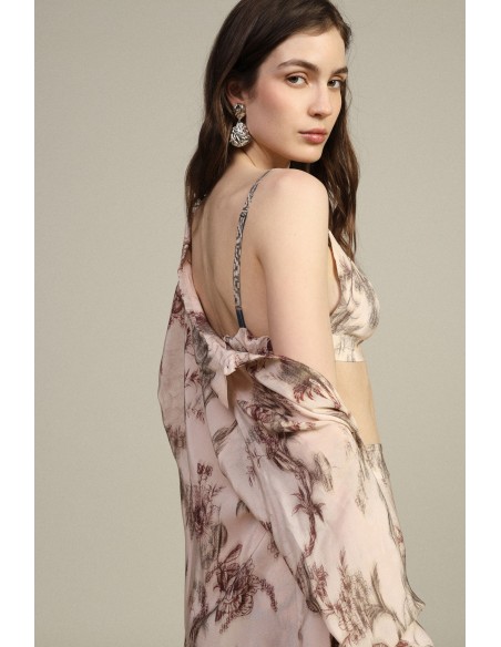 Dixie driehoekige top met botanische print en dunne bandjes