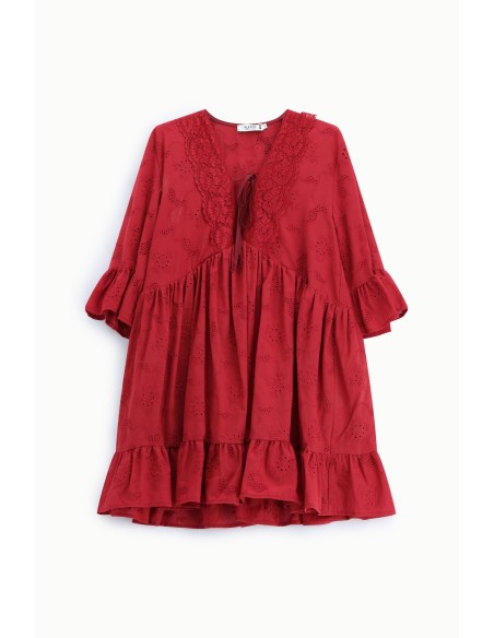 Robe courte à manches larges et volants Please