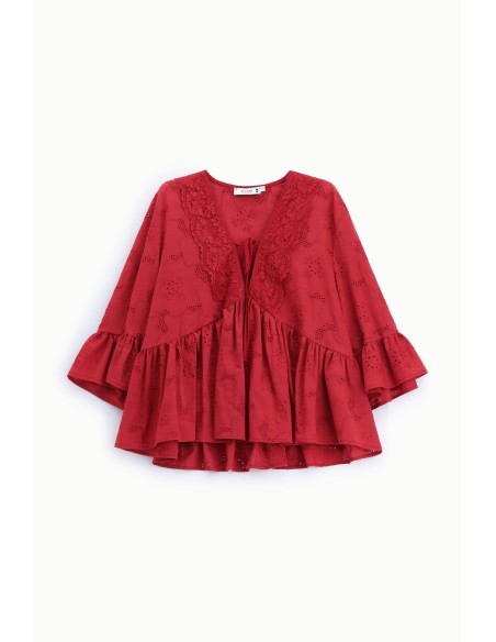 Ruime blouse met volantmouwen en een knoop aan de voorkant Please