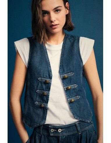 Gilet sans manches en denim avec boutons-pression Please