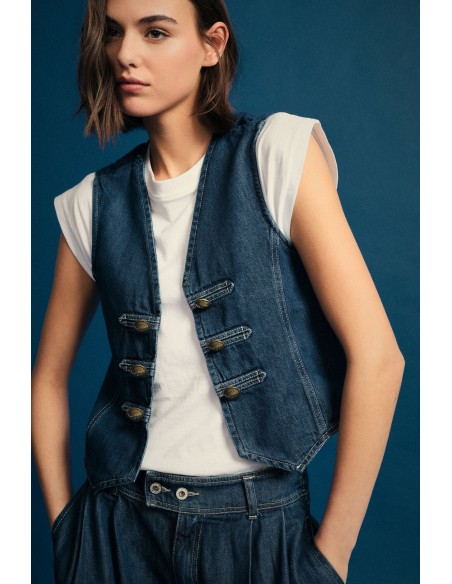 Gilet sans manches en denim avec boutons-pression Please