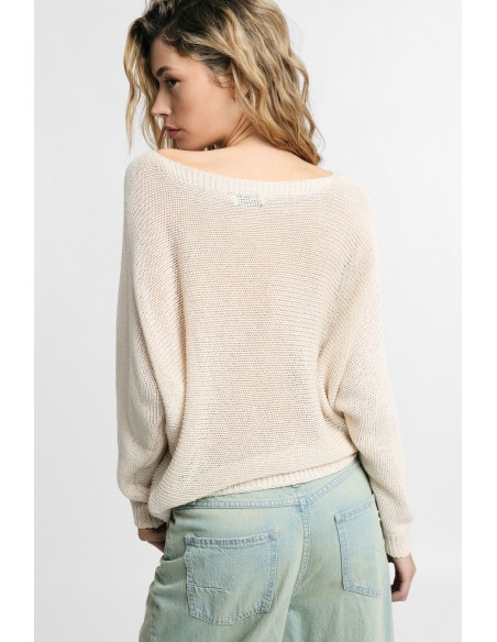Pull à col rond ajouré, coupe souple, s’il vous plaît