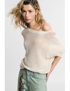Pull à col rond ajouré, coupe souple, s’il vous plaît