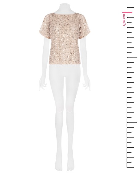 Transparante blouse van grofmazig netmateriaal met pailletten en top eronder Rinascimento