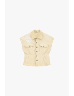 Veste en denim courte à épaules larges et détails brodés Please 2