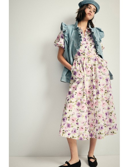 Robe longue à imprimé floral avec ceinture Please