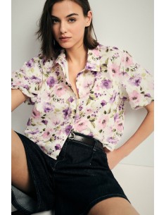 Cropped bloemenblouse met korte mouwen alstublieft