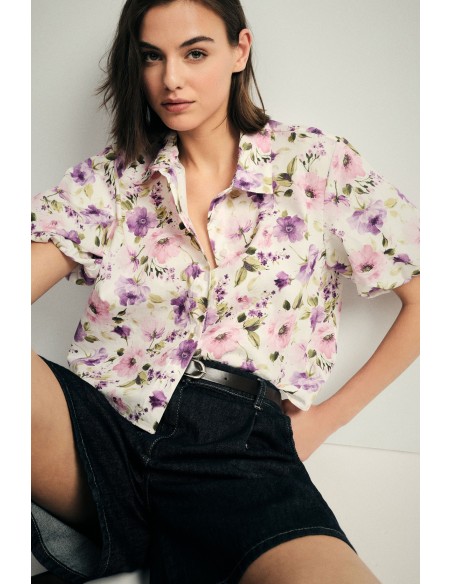 Cropped bloemenblouse met korte mouwen alstublieft
