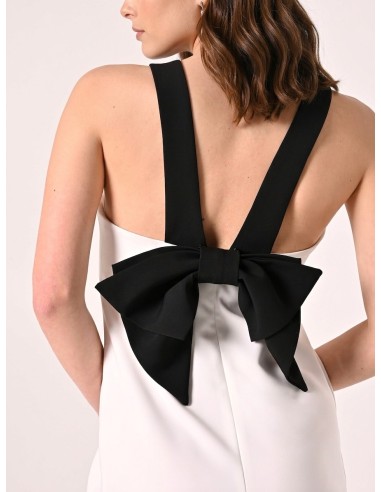 Robe courte bicolore en tissu technique avec nœud dans le dos Rinascimento
