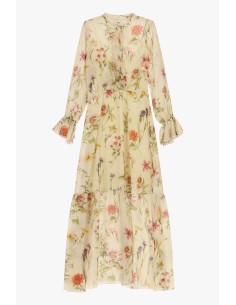 Lange jurk met bloemenprint, volant en Dixie-zoom