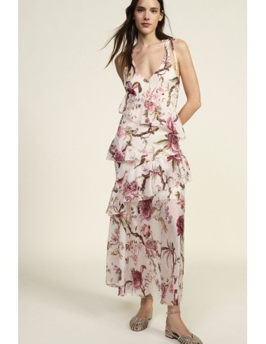 Lange jurk met bloemenprint en ruches Dixie