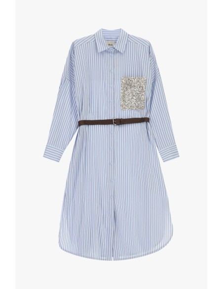 Robe-chemise midi rayée avec poche à paillettes Dixie