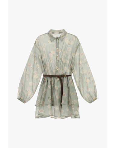 Robe courte fleurie Dixie avec ceinture tressée et manches amples