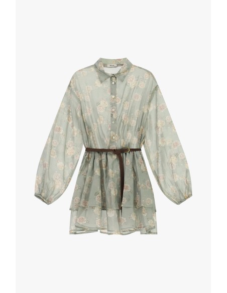 Robe courte fleurie Dixie avec ceinture tressée et manches amples