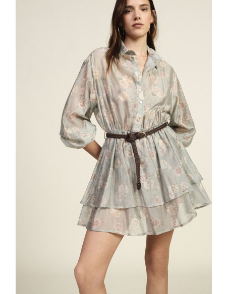 Robe courte fleurie Dixie avec ceinture tressée et manches amples