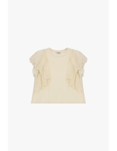 Dixie T-shirt met korte mouwen en opengewerkte ruches op de schouders